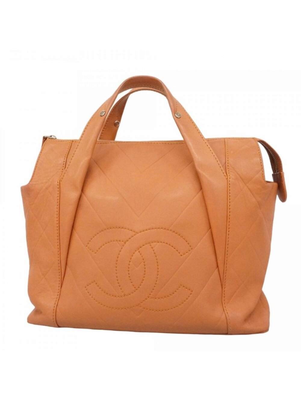 Chanel Handbag Stitch Leather Brown Silver